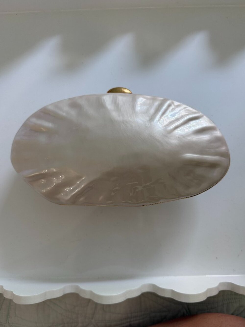 Zara Pearl-Effect Clutch Bag White and Goldtone with Goldtone Shoulder Strap